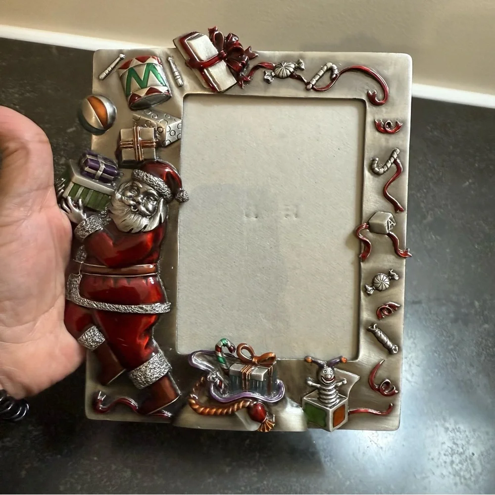 Pewter Festive Santa Claus Christmas Picture Frame, Holds pic 4